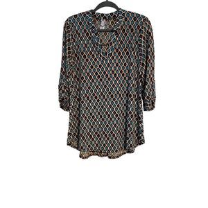 Honeyme Women M Long Tunic Top Pullover Geometric Preppy Tribal Hippie Festival